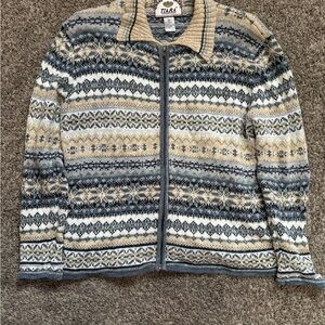 VINTAGE Tiara woman’s  Zip Up Sweater - Gray, Cream, and Tan